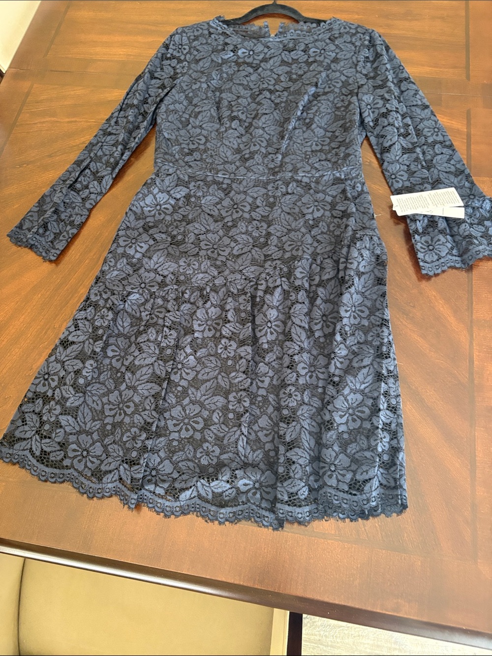 Maggy London Navy Floral Lace Long-Sleeve Dress